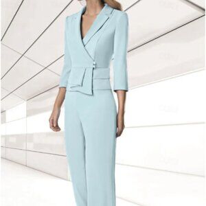Women's Suits 2 Pieces Suits Wedding Guest Chiffon Elegant 3/4 Sleeve Pleated